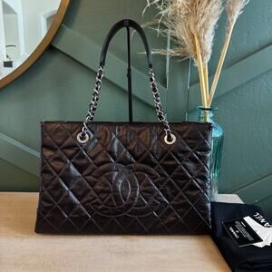 MINT XL CHANEL GRAND SHOPPING TOTE LEATHER DARK BROWN
